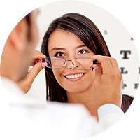 Woman being fitted for eyeglasses